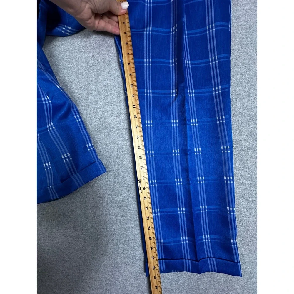 Vittorio St Angelo Suit Jacket Pants 42L 36x29 Blue Plaid Pleated Cuffed Wide